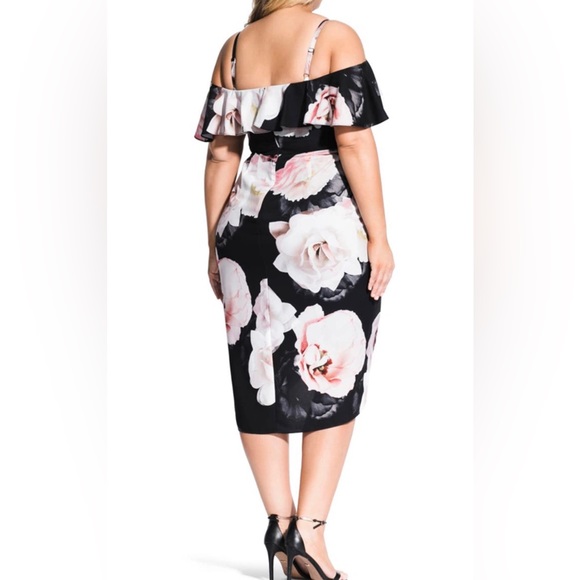 City Chic Cold Shoulder Dress Black Austin Floral Rose Draped Plus Size M 18 - Picture 3 of 15